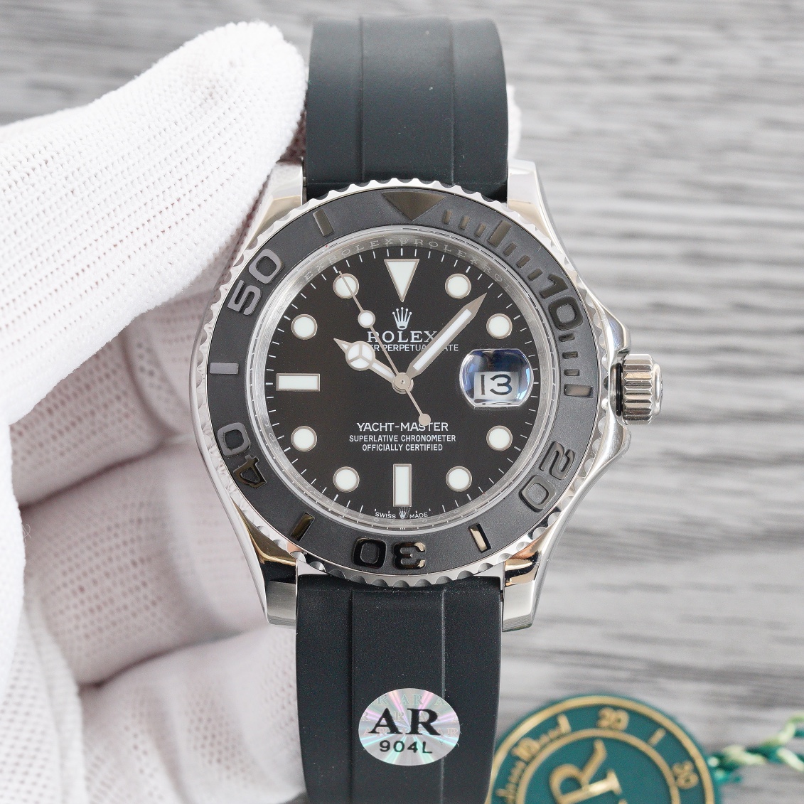 Rolex Yacht-Master 42 White Gold Black Dial & Matte Black Oysterflex Strap 226659