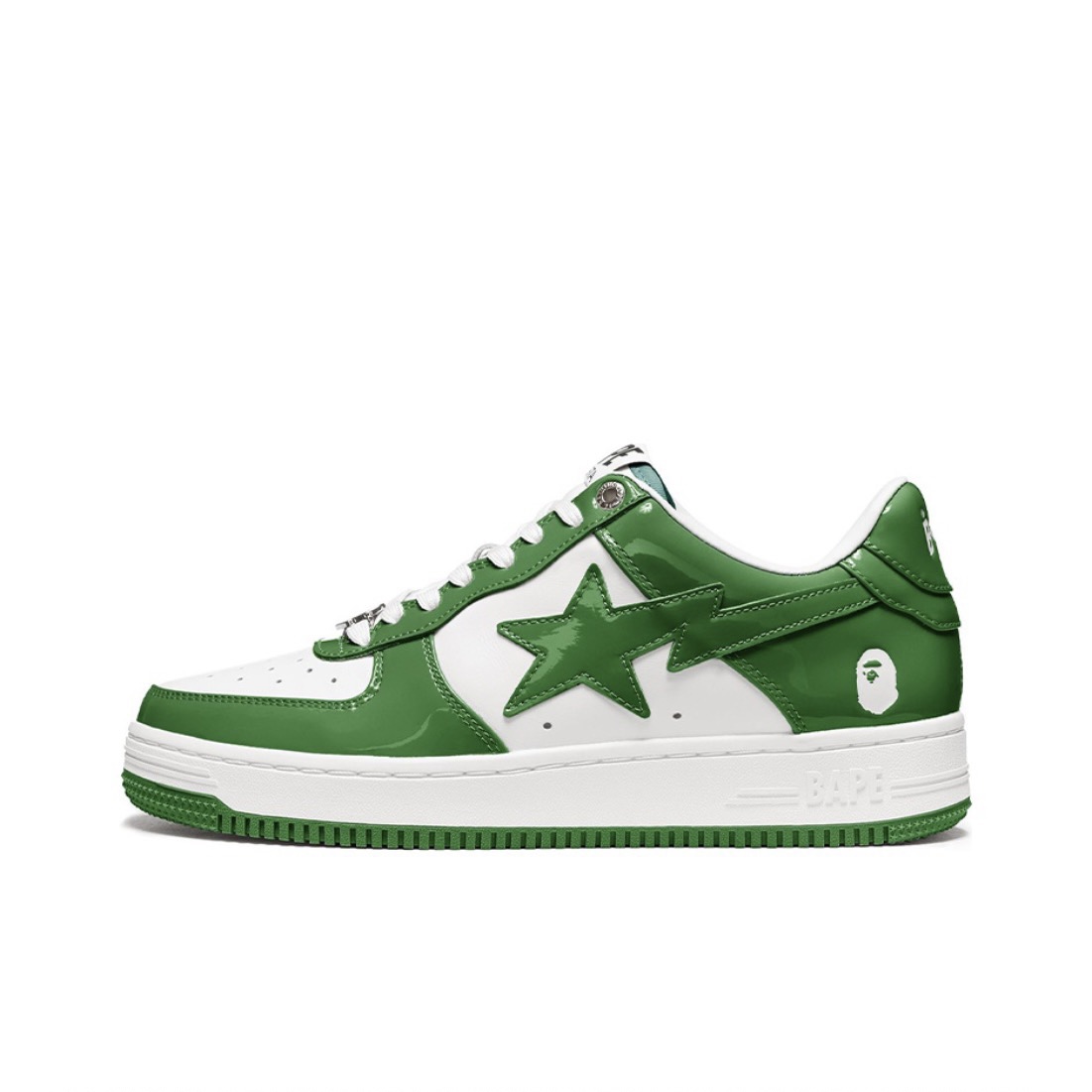 A BATHING APE BAPE STA PATENT LEATHER GREEN WHITE 1I70-191-002