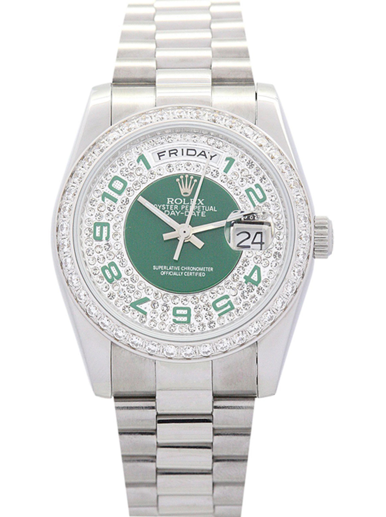 Replica Rolex Day-Date 36mm Green and Silver with Diamonds Dial 118346
