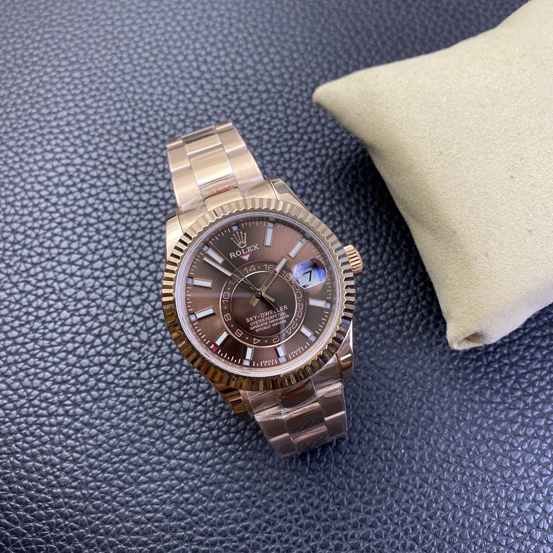Sky-Dweller Brown Dial Rose Gold Strap Men's Watch