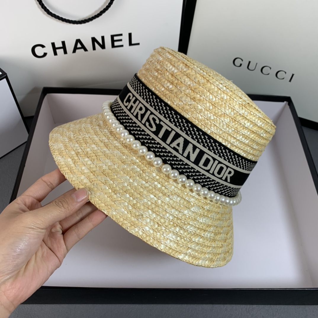 Pearl Web Straw Bucket Hat