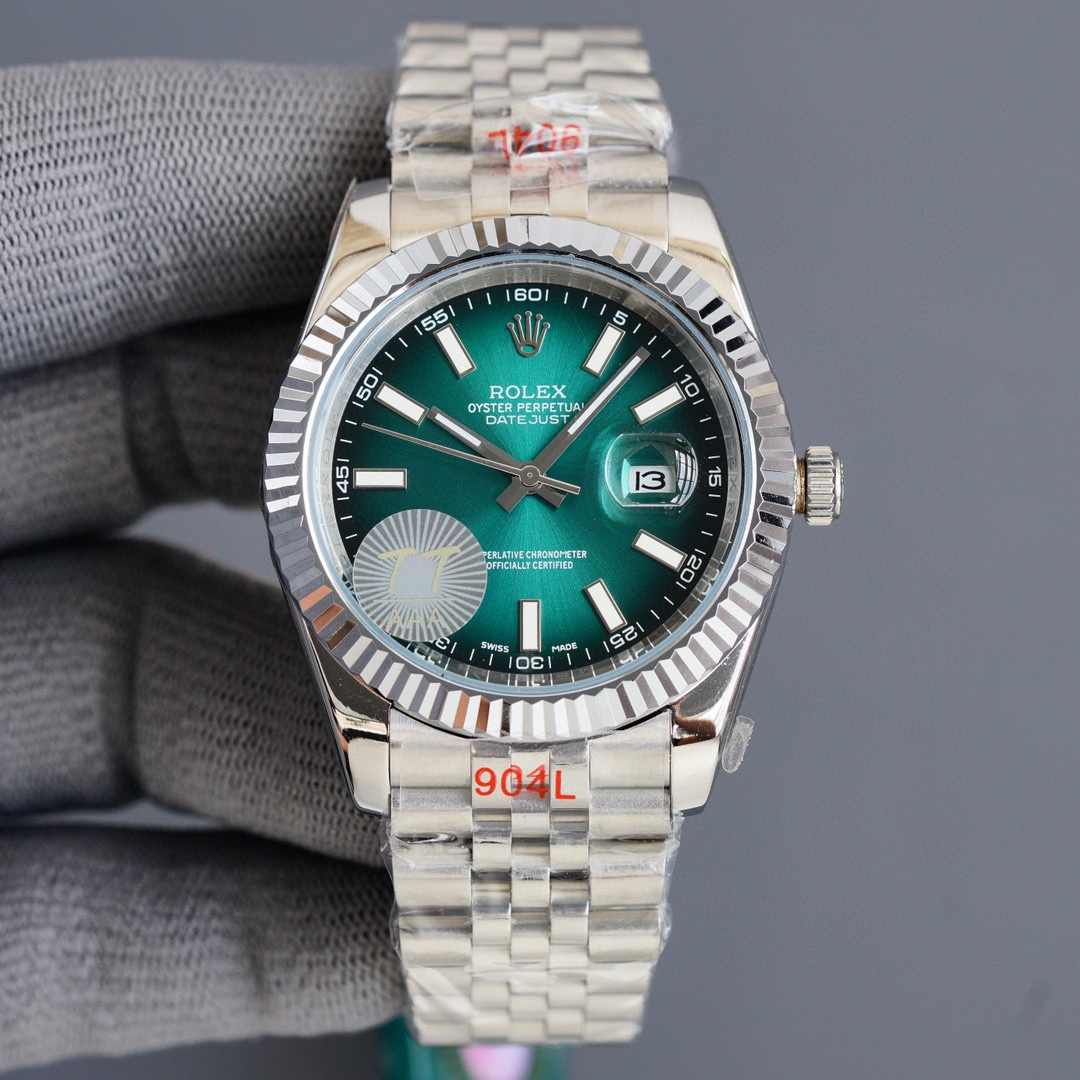 Rolex Datejust 41 White Gold/Steel Gray/Green/White/Blue/Beige Index Dial Fluted Bezel Oyster Bracelet 126334