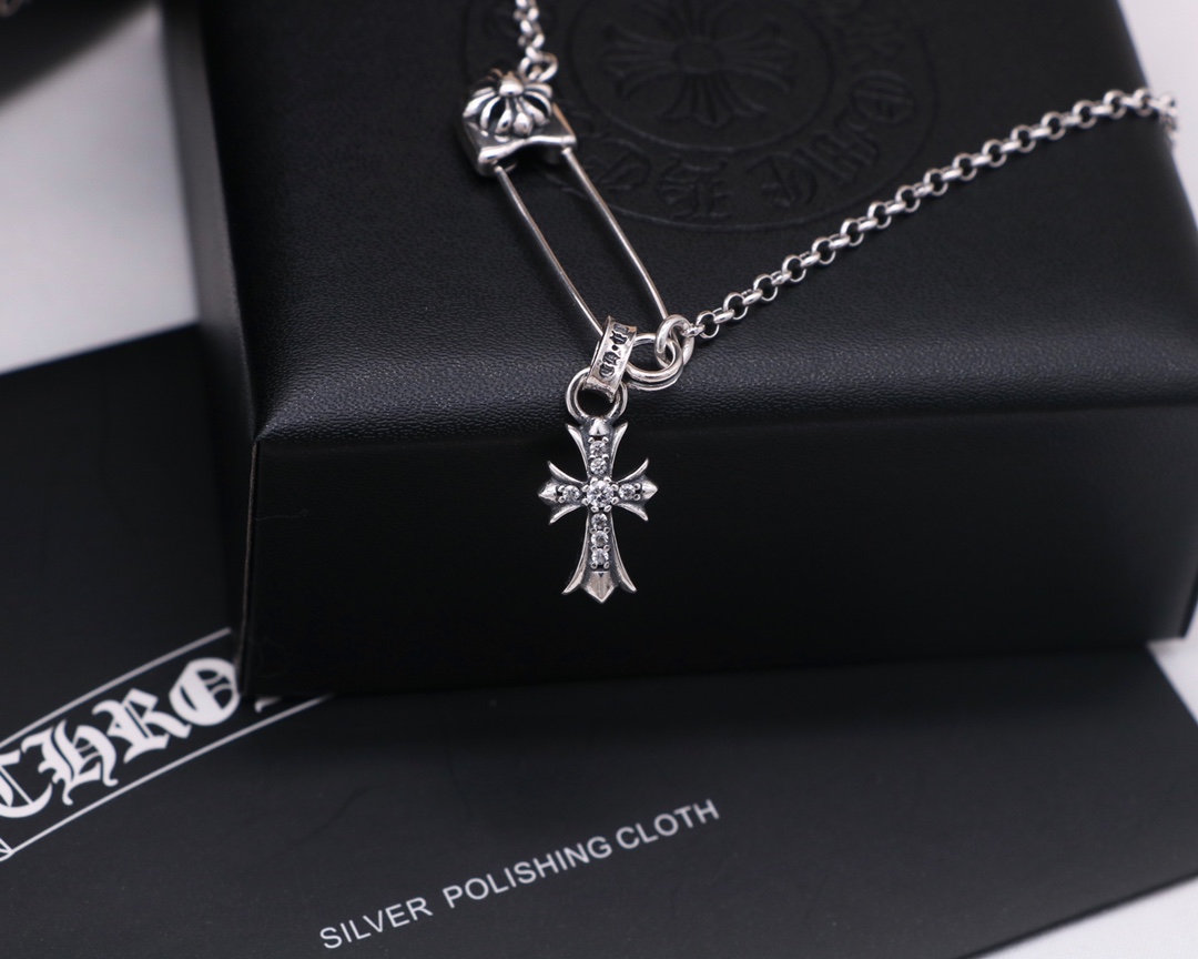 C*hrome H*earts Sterling silver pin pendant Clavicle chain