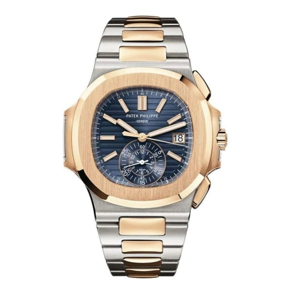 Patek Philippe Nautilus Chronograph Date Automatic Stainless Steel Rose Gold Blue Dial 5980/1AR-001