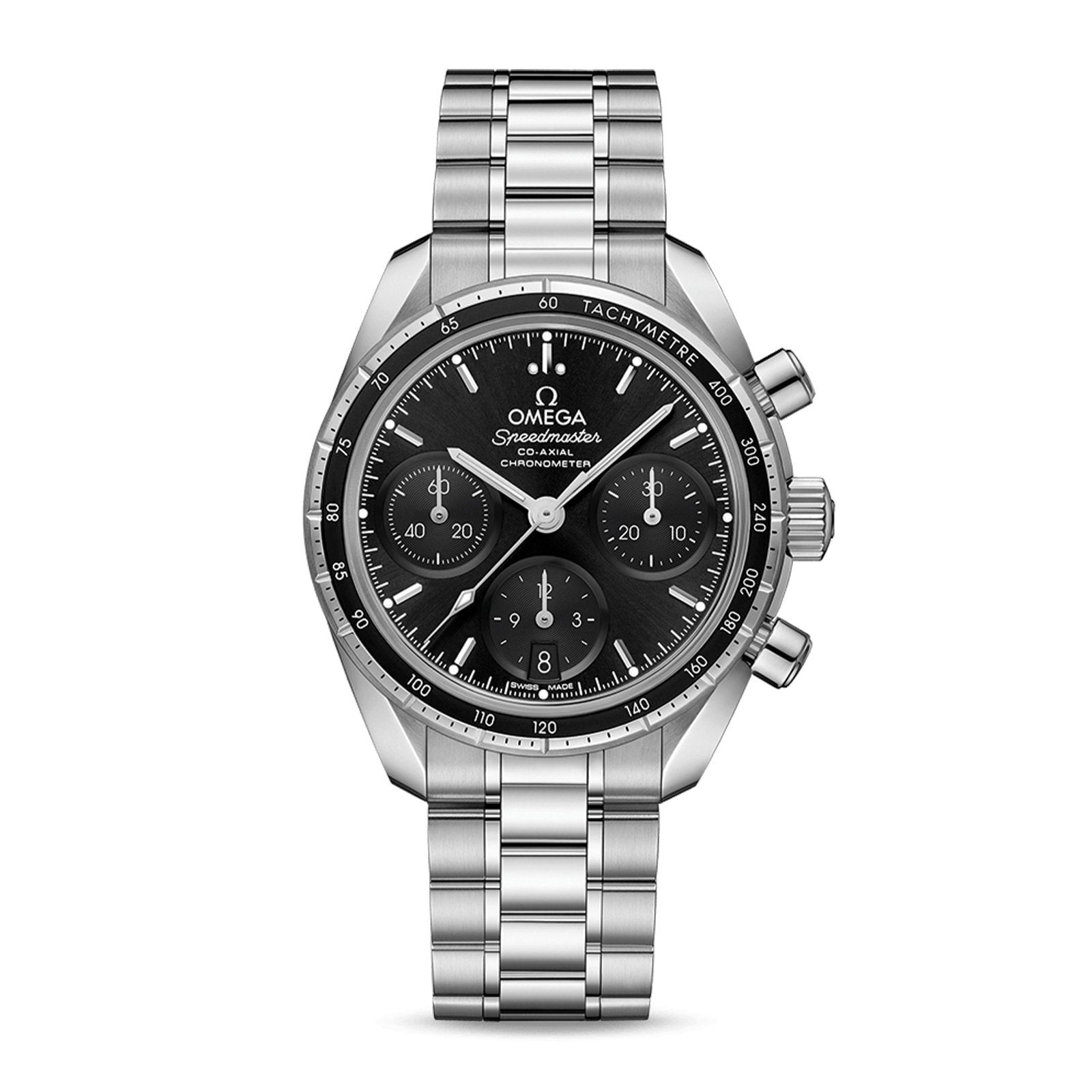 Omega Speedmaster 38 Co‑Axial Chronograph Stainless Steel Black Dial & Bezel Steel Bracelet 38mm