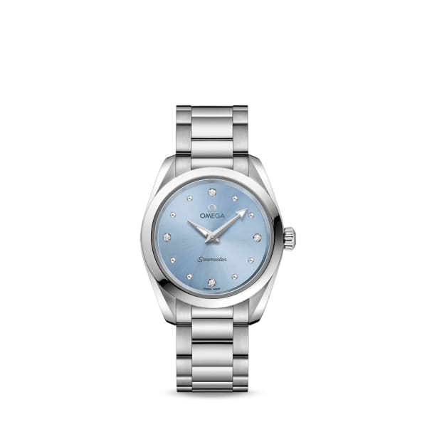 Omega Seamaster Aqua Terra 150M Quartz 28mm Stainless Steel Blue Dial Dotted Rhodium Diamond Set Index Steel Bracelet 220.10.28.60.53.001