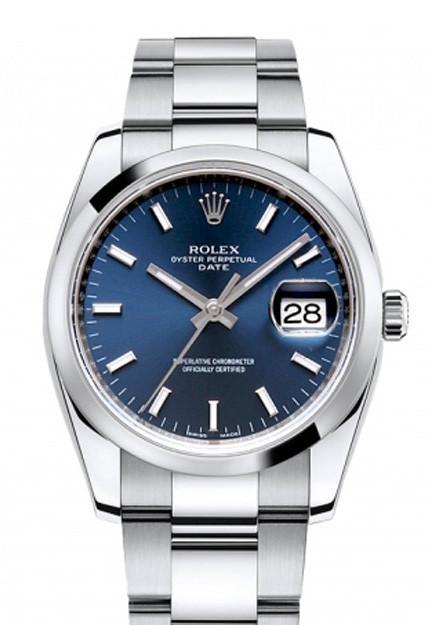 Rolex Date 34 Blue Dial Stainless Steel Men's Watch 115200 Oyster Perpetual