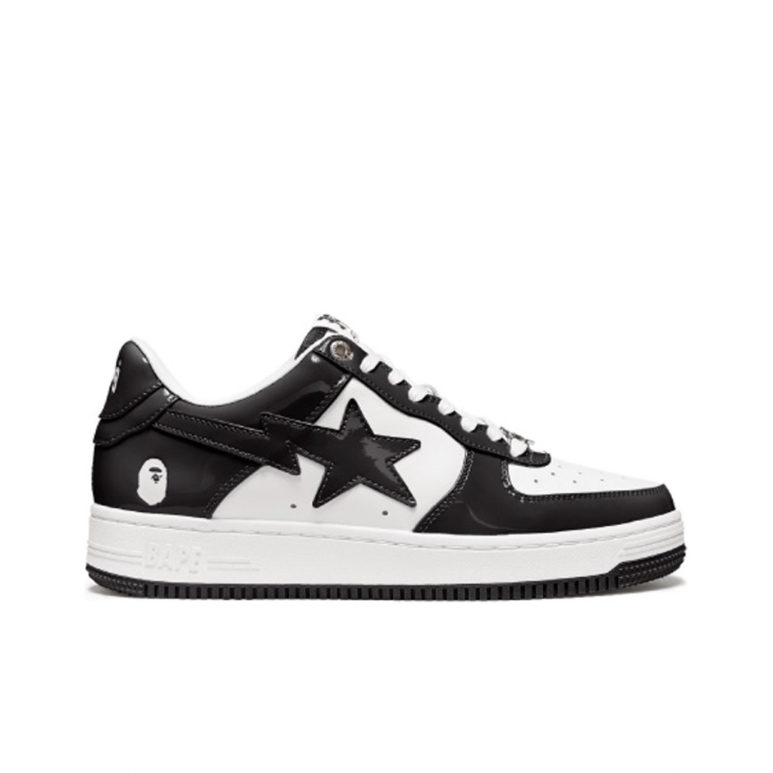 A BATHING APE BAPE STA PATENT LEATHER BLACK WHITE 1I70-191-002