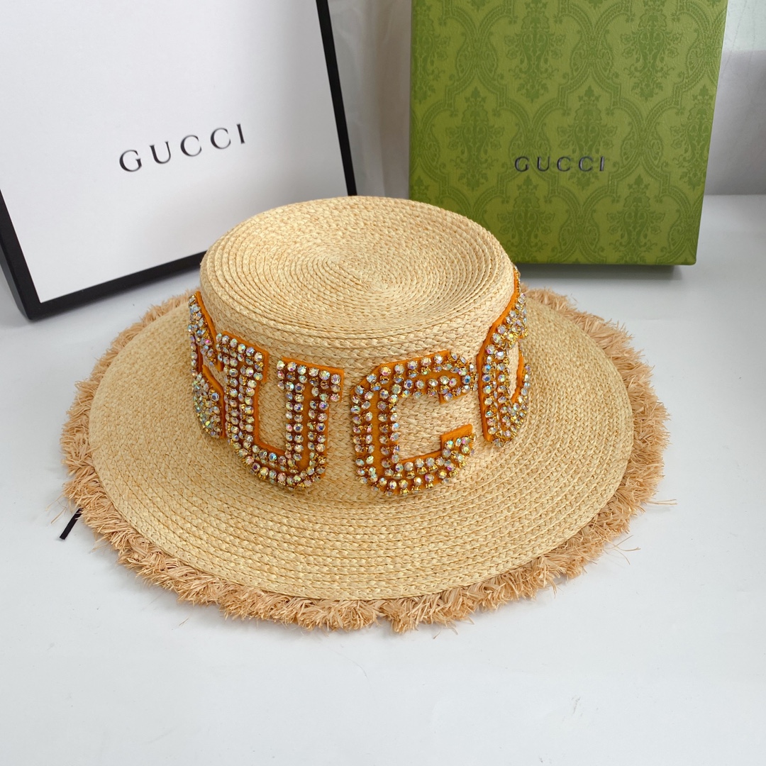 Diamond LOGO broken edge straw hat