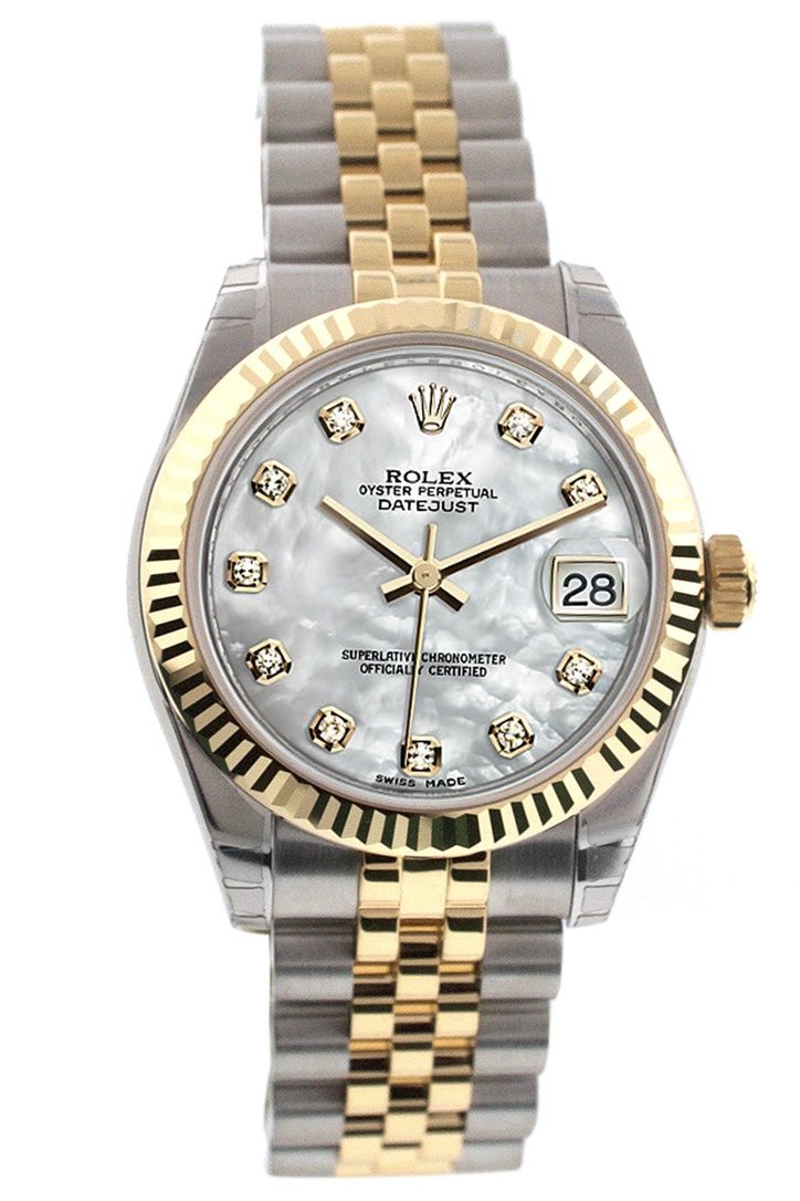 Datejust 31 Mother of Pearl Diamonds Dial Fluted Bezel 18K Gold Two Tone Jubilee Ladies 178273