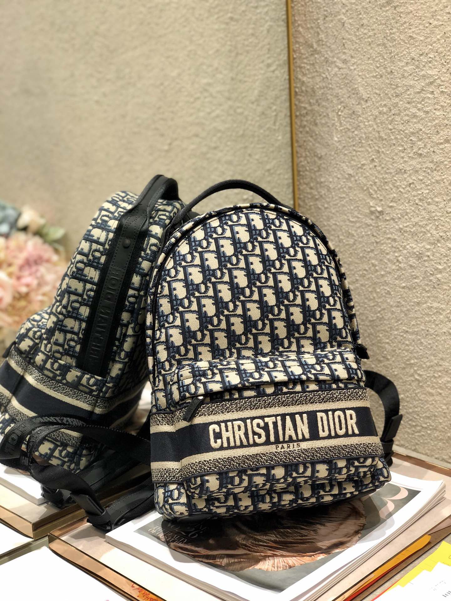 DIOR Blue Oblique Print Backpack