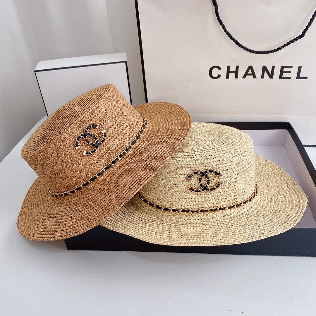 Fashion Chain Flat Top Straw Hat