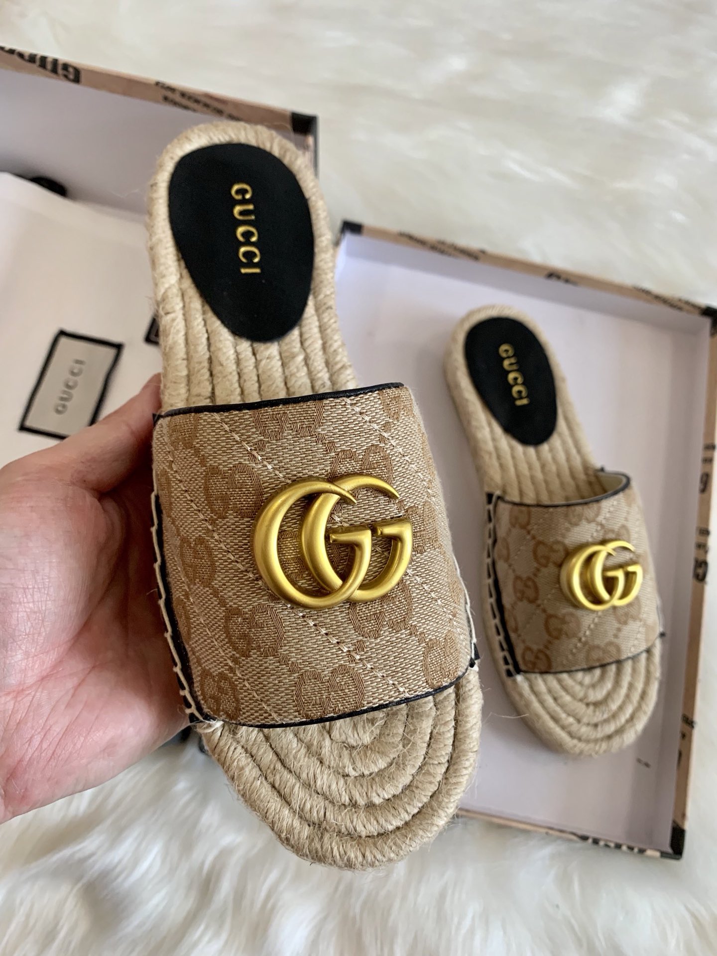 Gucci Matelasse Espadrille Slide Sandals