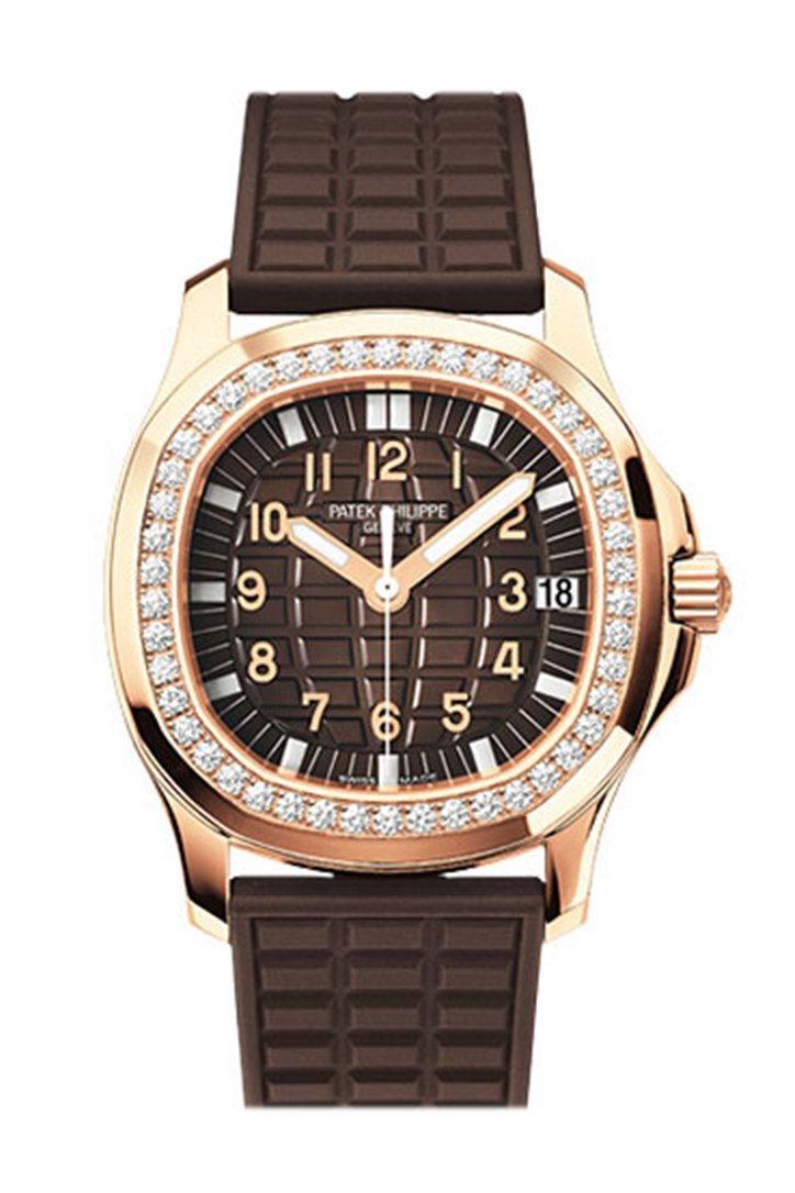 Patek Philippe Aquanaut Ladies Embossed Brown Arabic Diamond Bezel Rose Gold Composite 35.6mm 5068R-001
