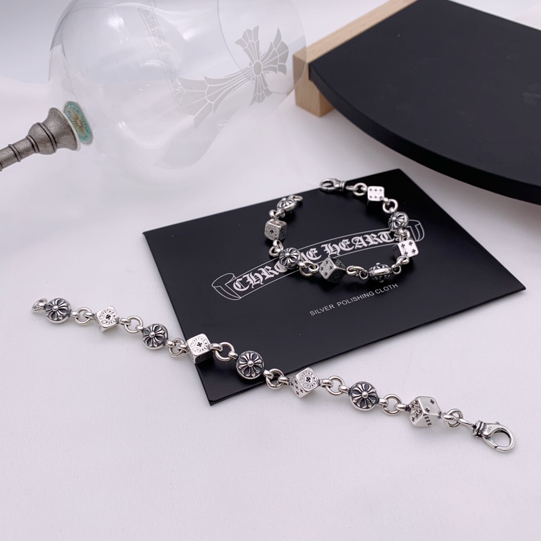 C*hrome Hearts Sterling silver dice cross bracelet punk style retro personality trend