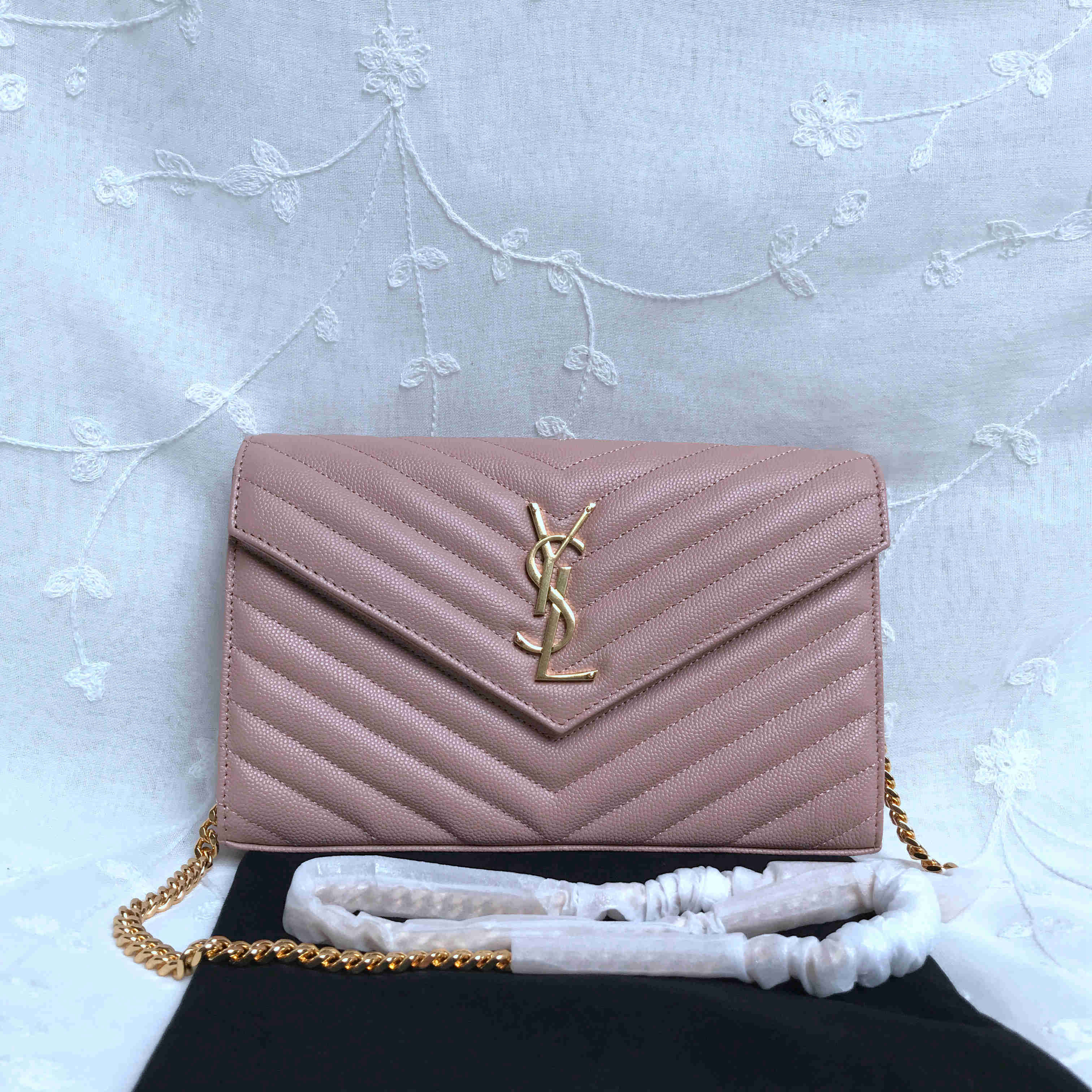 MONOGRAM CHAIN WALLET IN GRAIN DE POUDRE EMBOSSED LEATHER