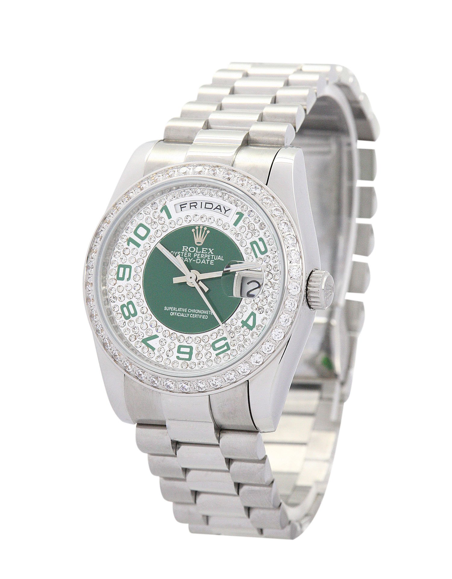 Replica Rolex Day-Date 36mm Green and Silver with Diamonds Dial 118346
