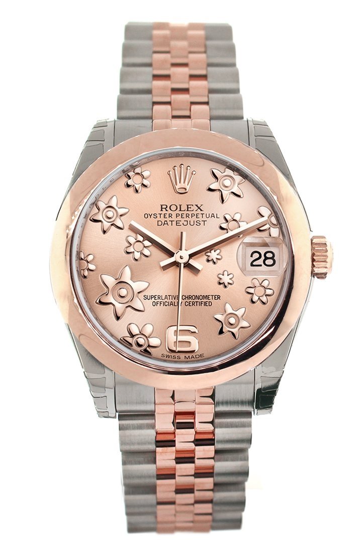 Datejust 31 Pink Raised Floral Motif Dial 18K Rose Gold Two Tone Jubilee Ladies Whatch 178241
