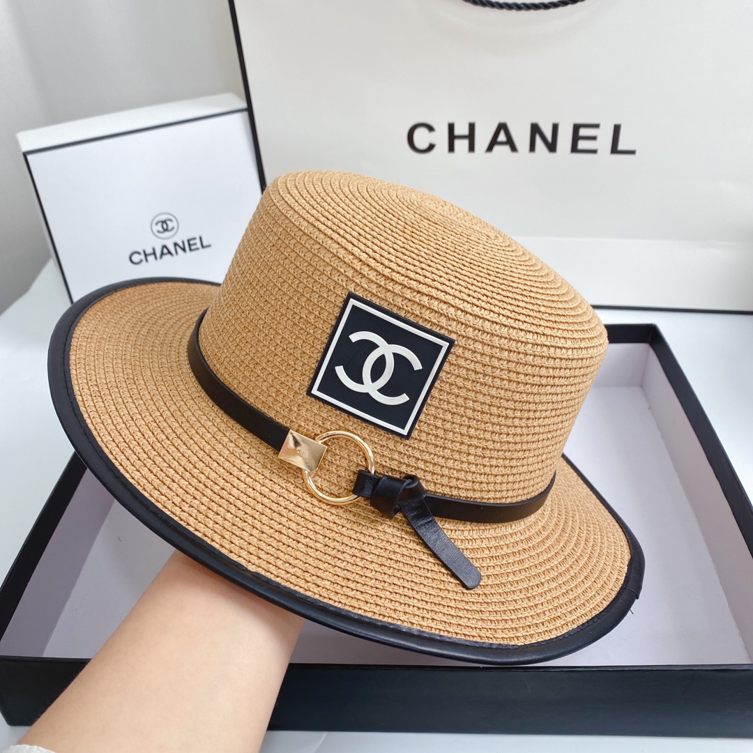 Fashion Belt Buckle Flat Top Straw Hat