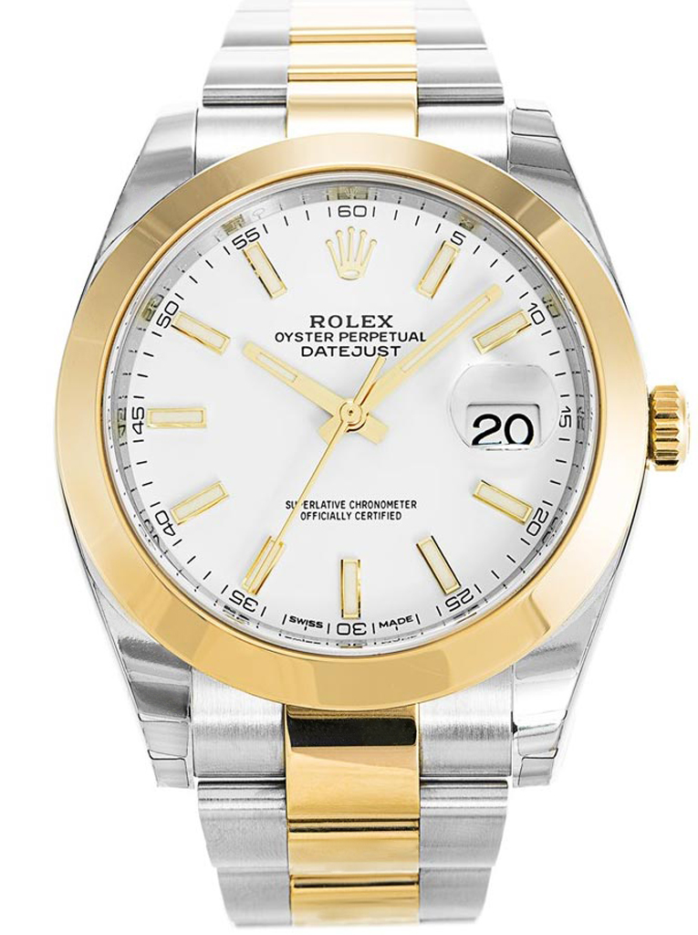 Rolex Datejust 41 Yellow Gold/Steel White Index Dial Smooth Bezel Oyster Bracelet 126303