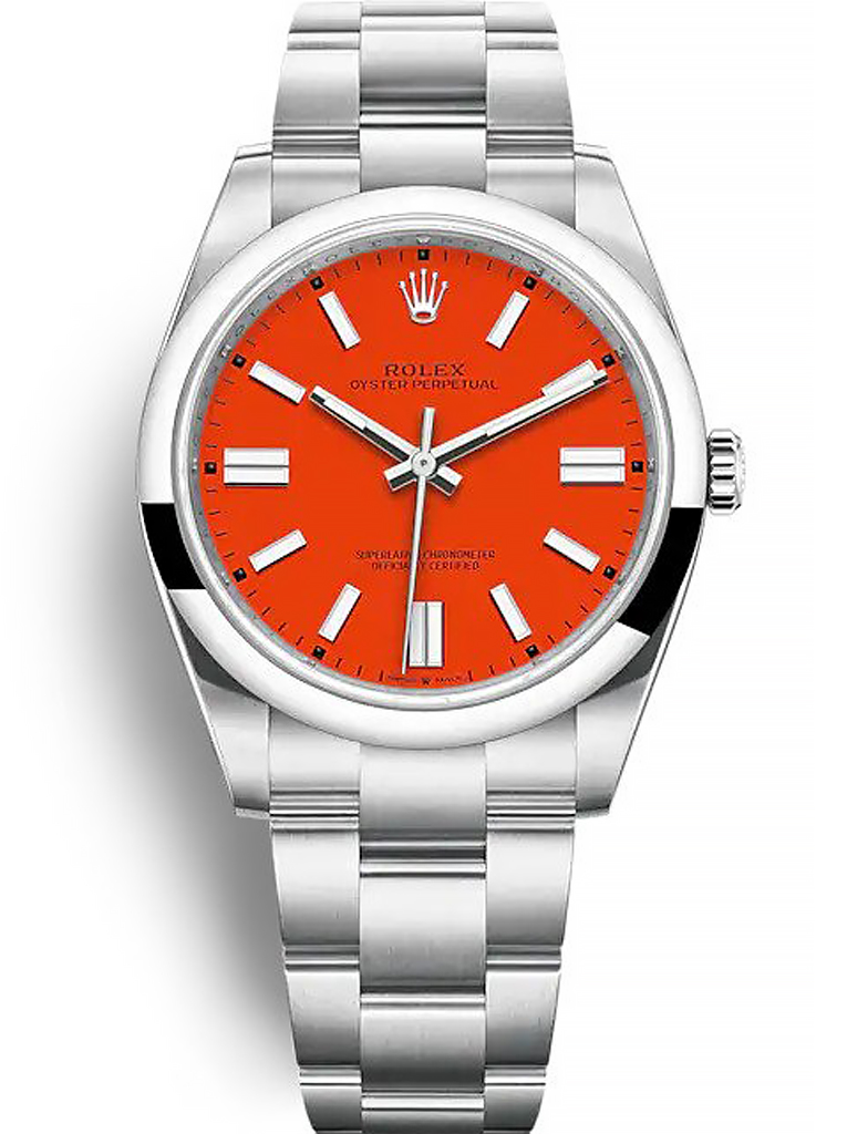 Replica Rolex Oyster Perpetual Lady 41mm Coral Red Dial 124300