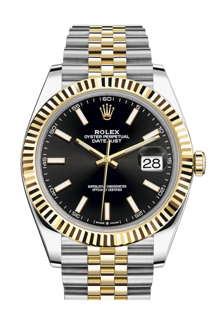Rolex Datejust 41 Yellow Gold/Steel Black Index Dial Fluted Bezel Jubilee Bracelet 126333