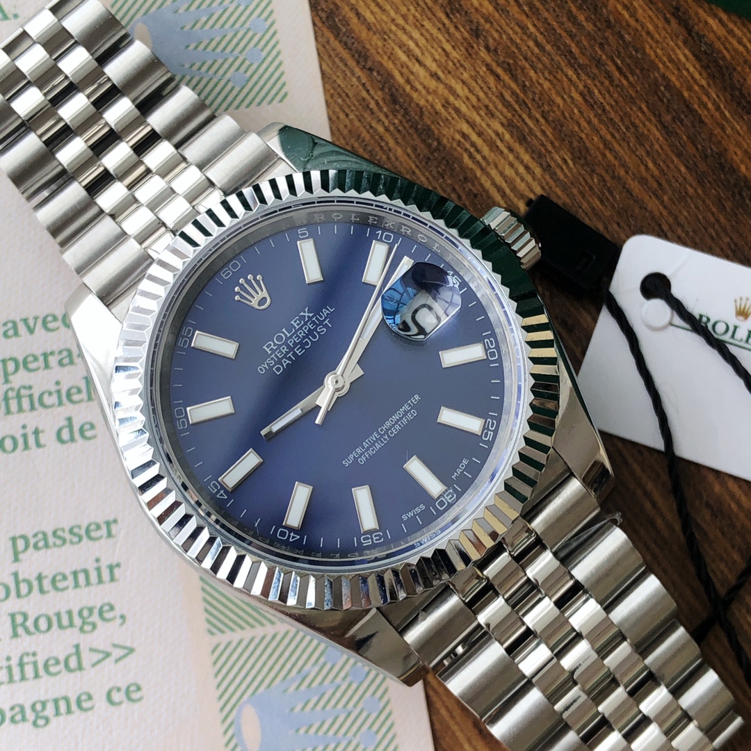 Rolex Datejust 41 White Gold/Steel Blue Index Dial Fluted Bezel Jubilee Bracelet 126334