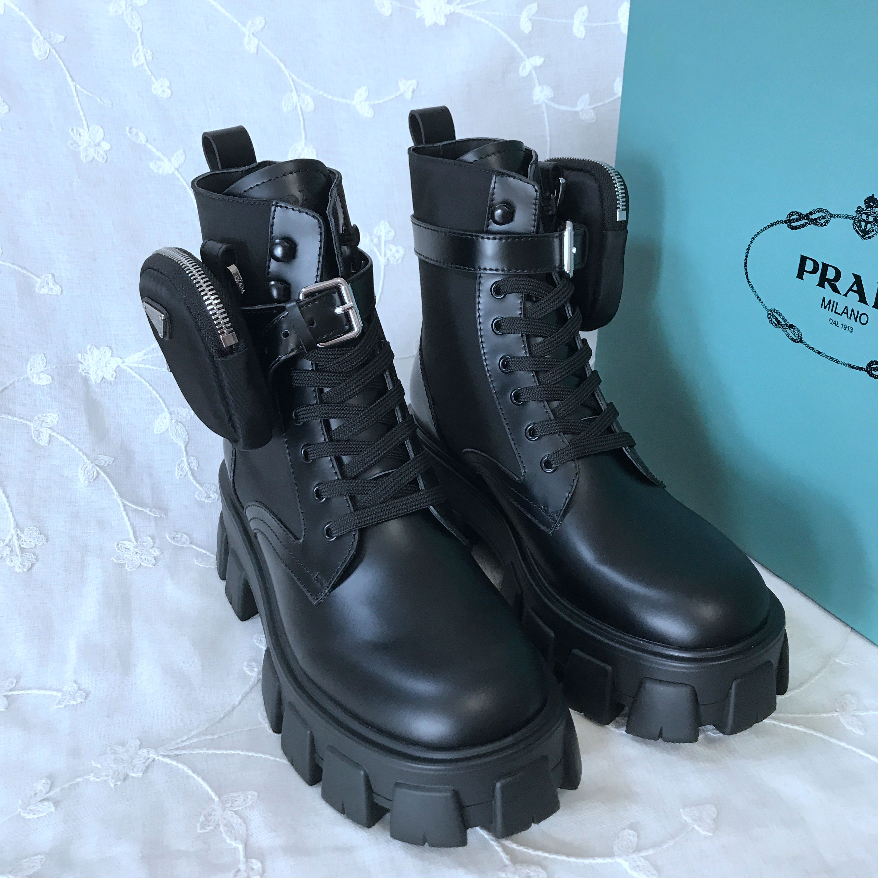 PRADA Black Derby military boots