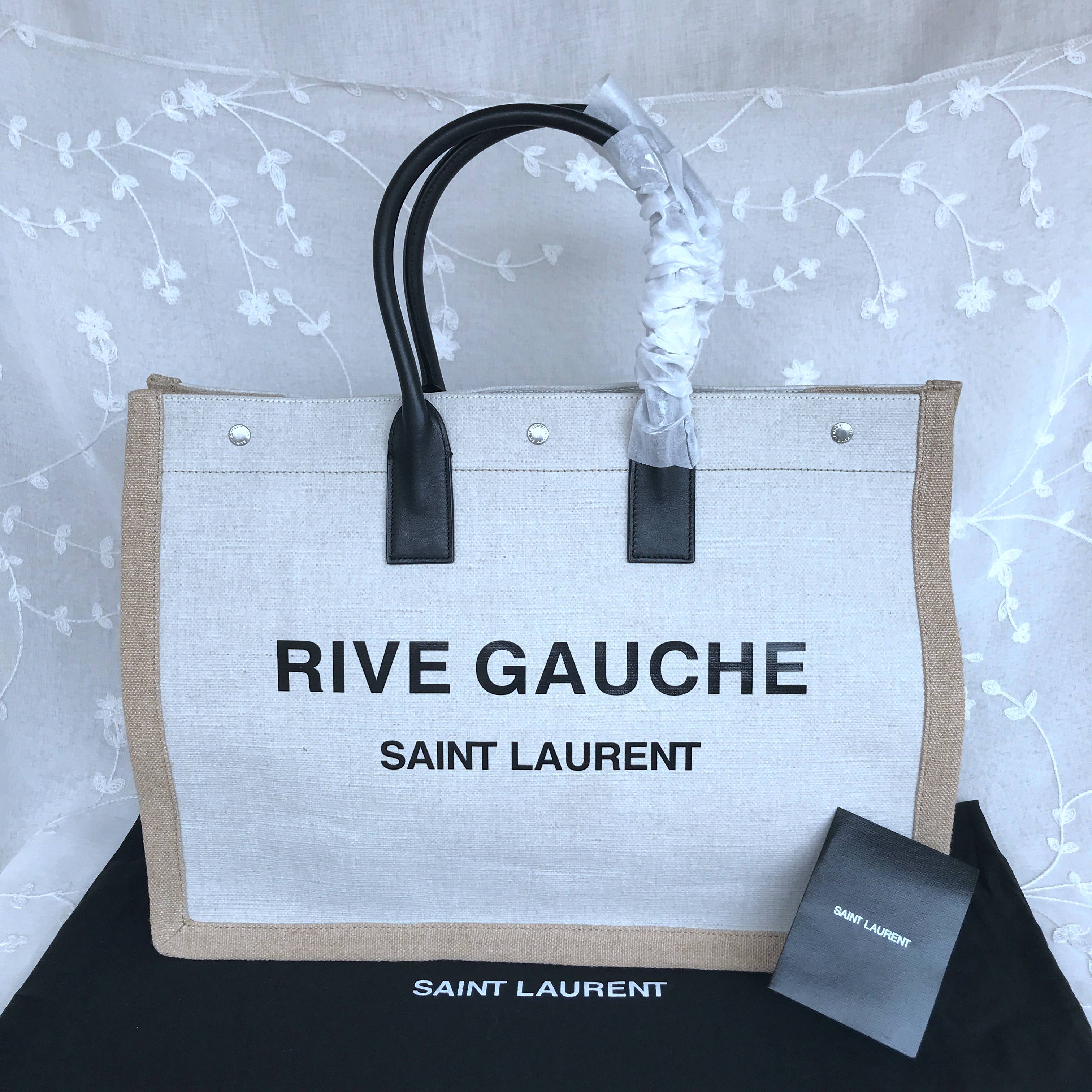 RIVE GAUCHE TOTE BAG IN PRINTED LINEN AND LEATHER