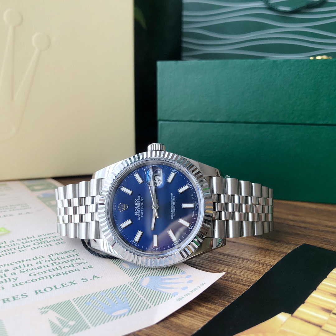 Rolex Datejust 41 White Gold/Steel Blue Index Dial Fluted Bezel Jubilee Bracelet 126334