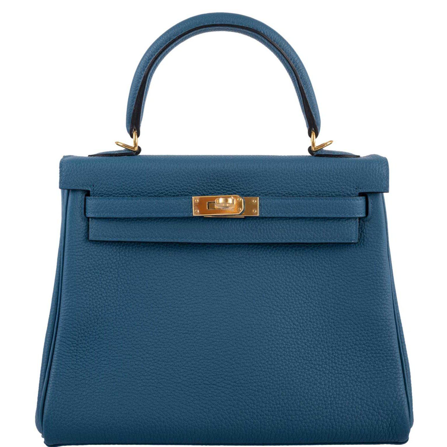 Hermès Kelly 25 Retourne Blue Colvert Togo Gold Hardware - 2016, X