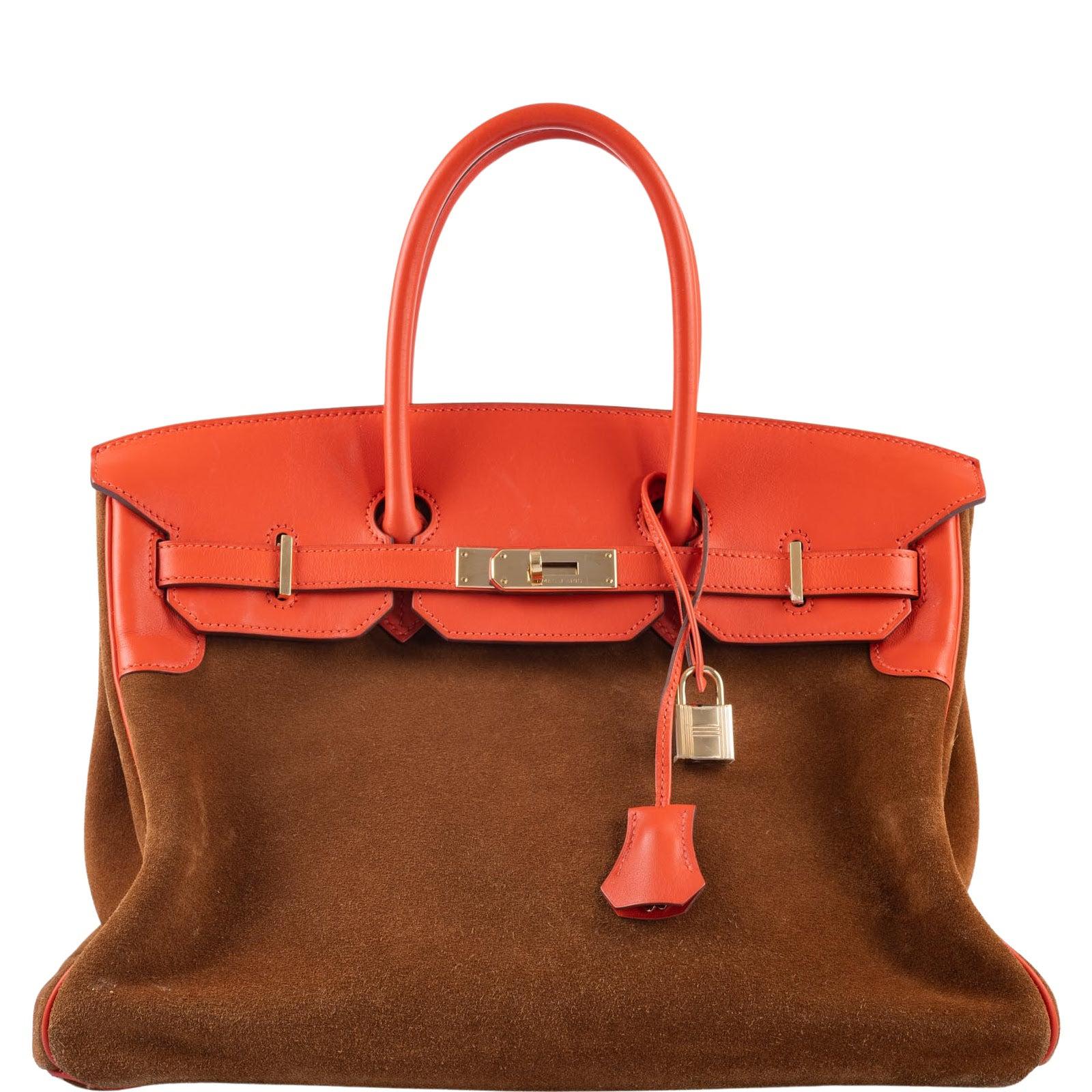 Hermès Birkin 35 Fauve Grizzly Suede & Capucine Evercolor Permabrass Hardware