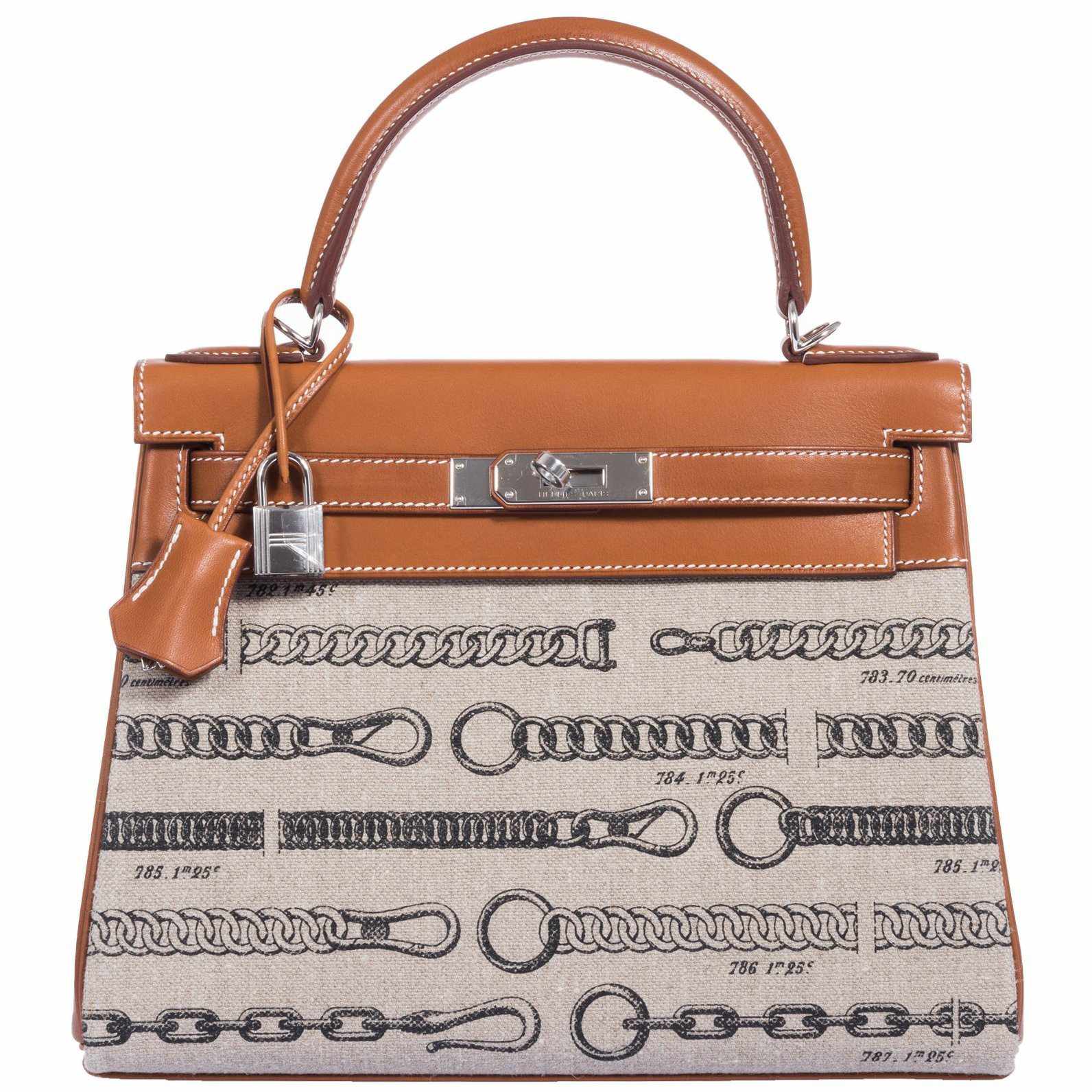 Hermès Kelly 28 De Camp Dechainee Toile And Fauve Barenia Palladium Hardware