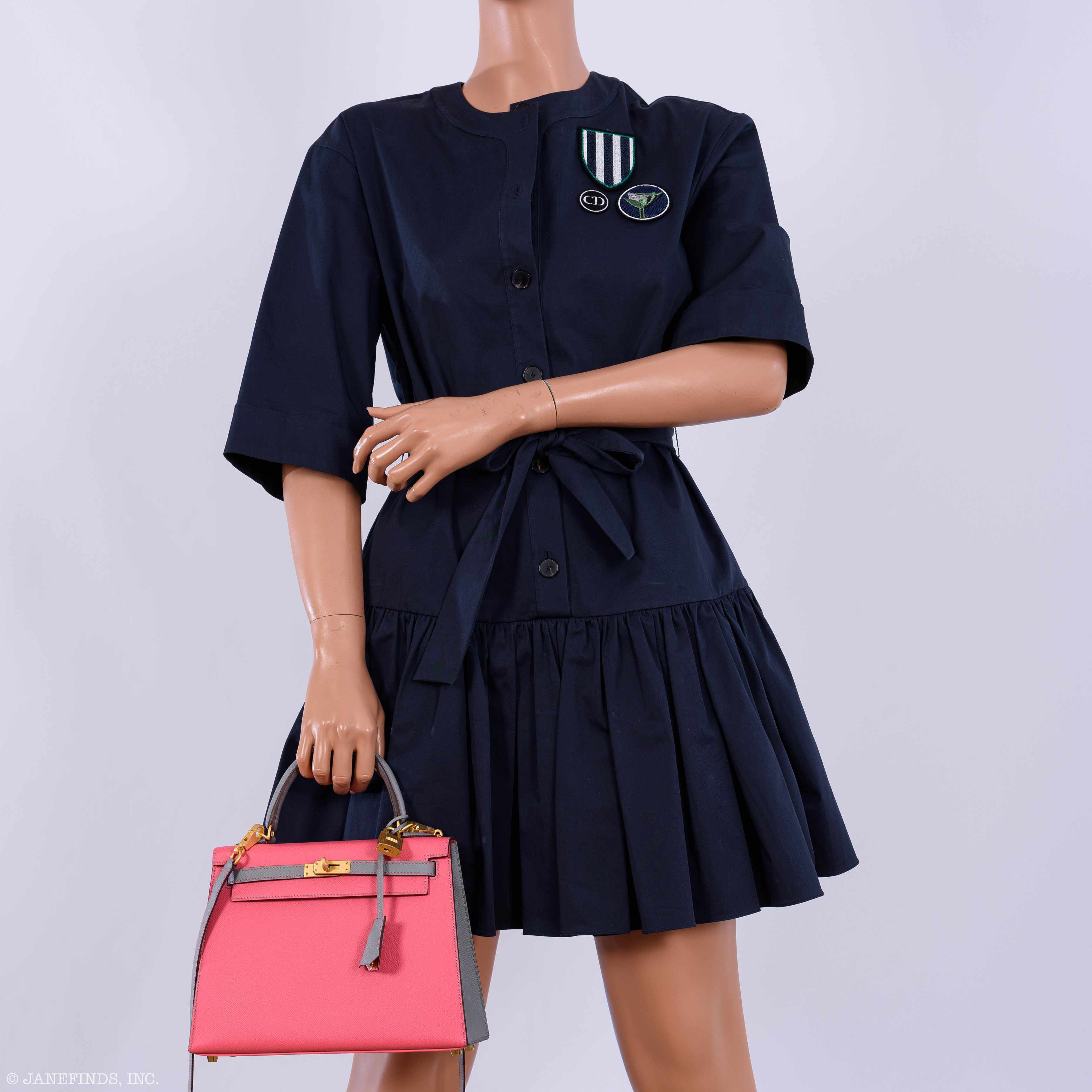 Hermès Kelly 25 Sellier HSS Bi-Color Roze Azalee & Gris Mouette Epsom Brushed Gold Hardware - 2019, D