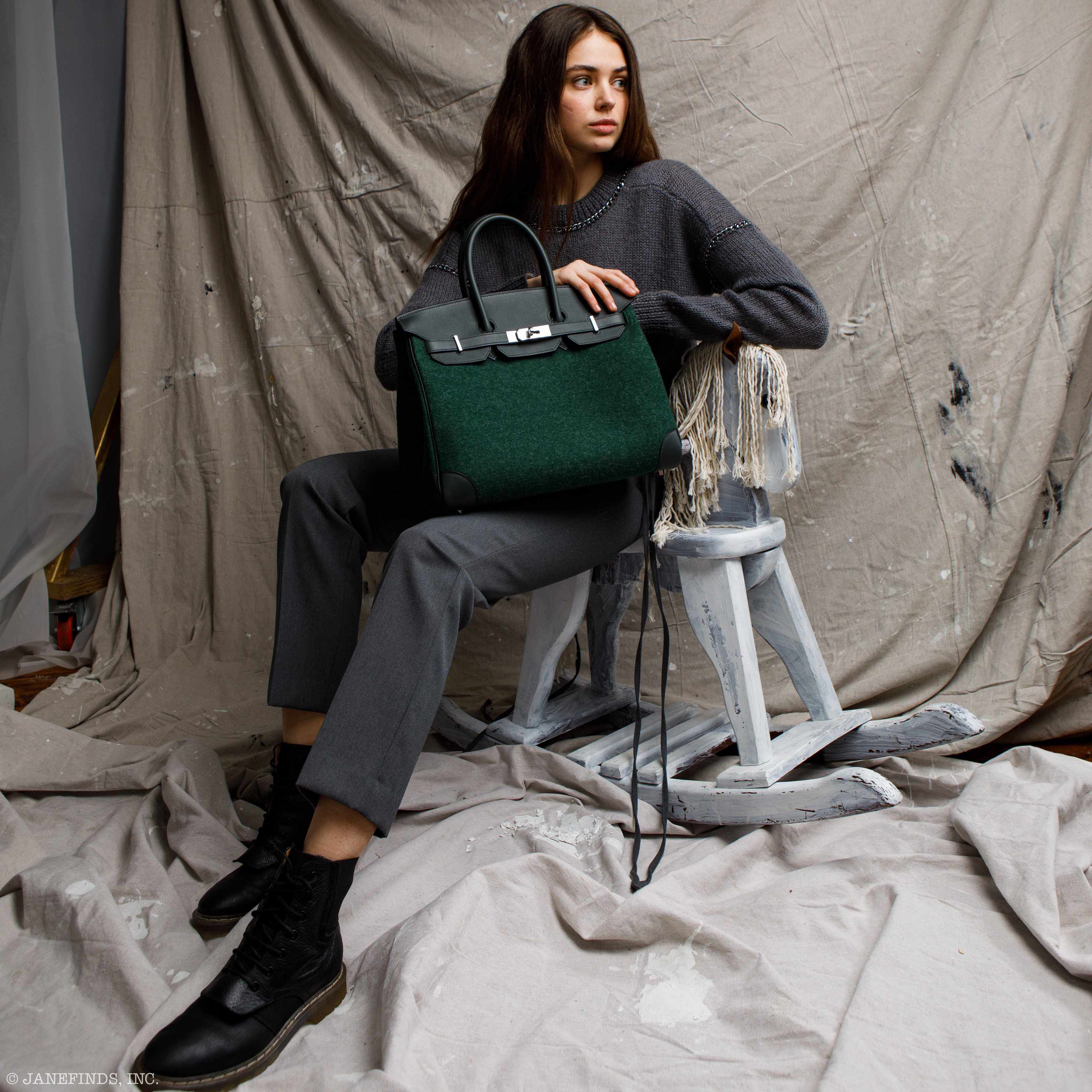 Hermès Birkin 35 Vert Fonce Feutre Wool & Vert Anglais Swift Palladium Hardware - 2019