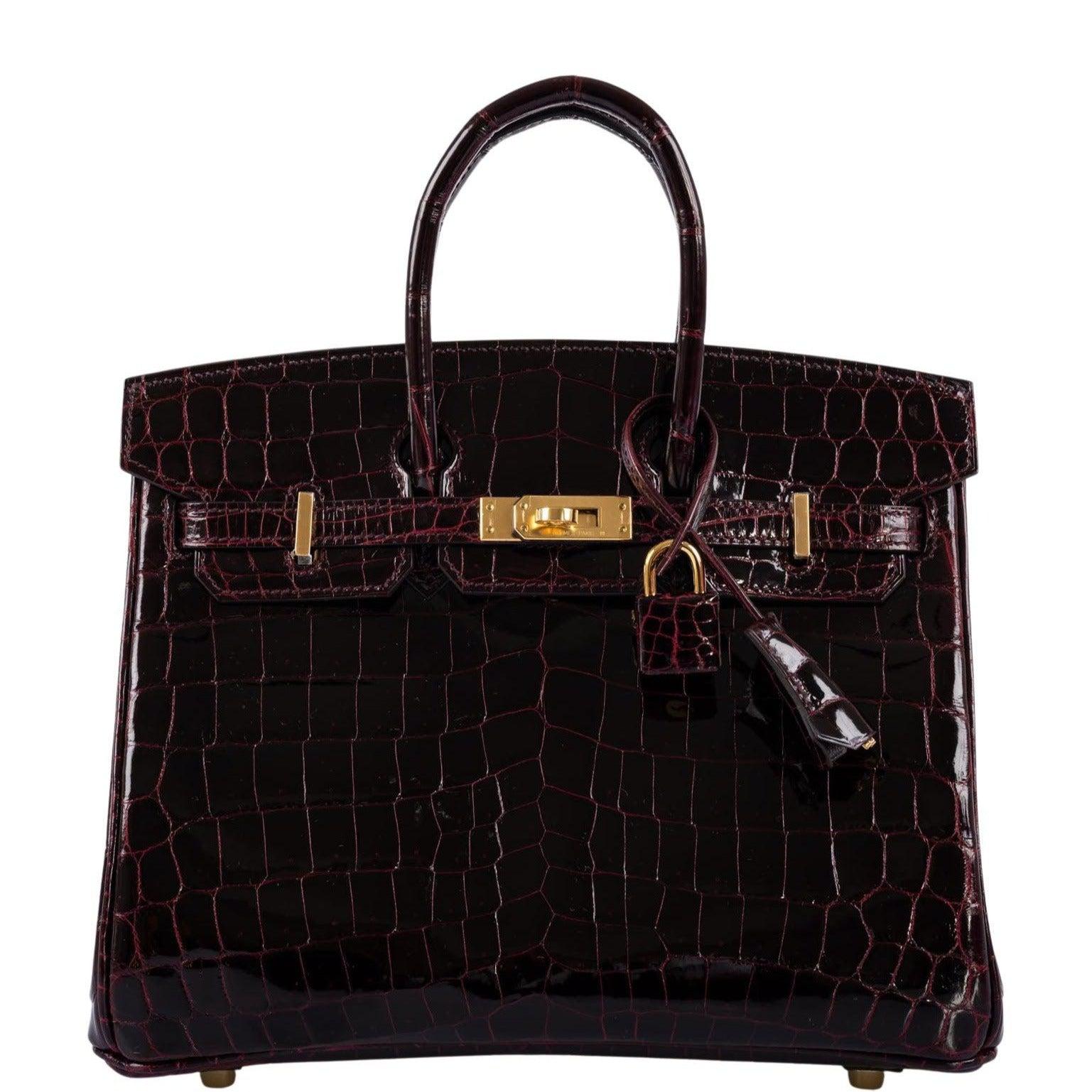Hermès Birkin 25 Bordeaux Shiny Niloticus Crocodile with Gold Hardware