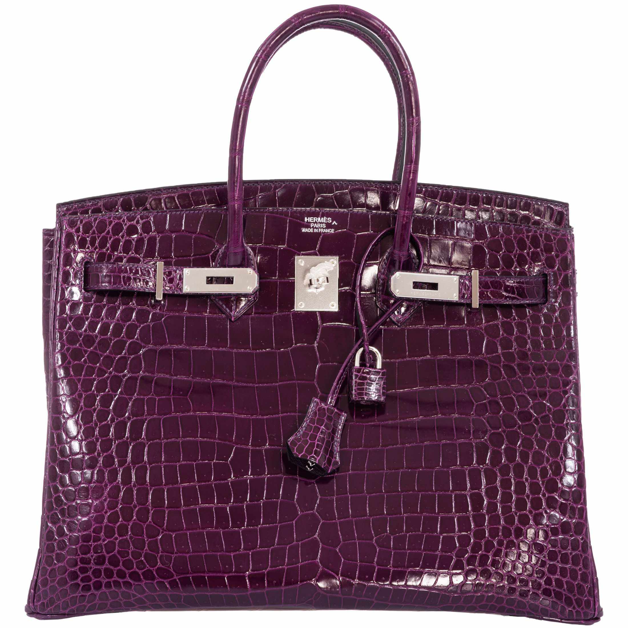 Hermès Birkin 35 Cassis Shiny Porosus Crocodile Palladium Hardware