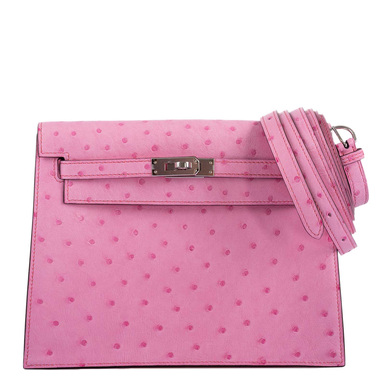 Hermès Kelly Danse II Bubblegum Pink 5P Ostrich Palladium Hardware - 2020, Y