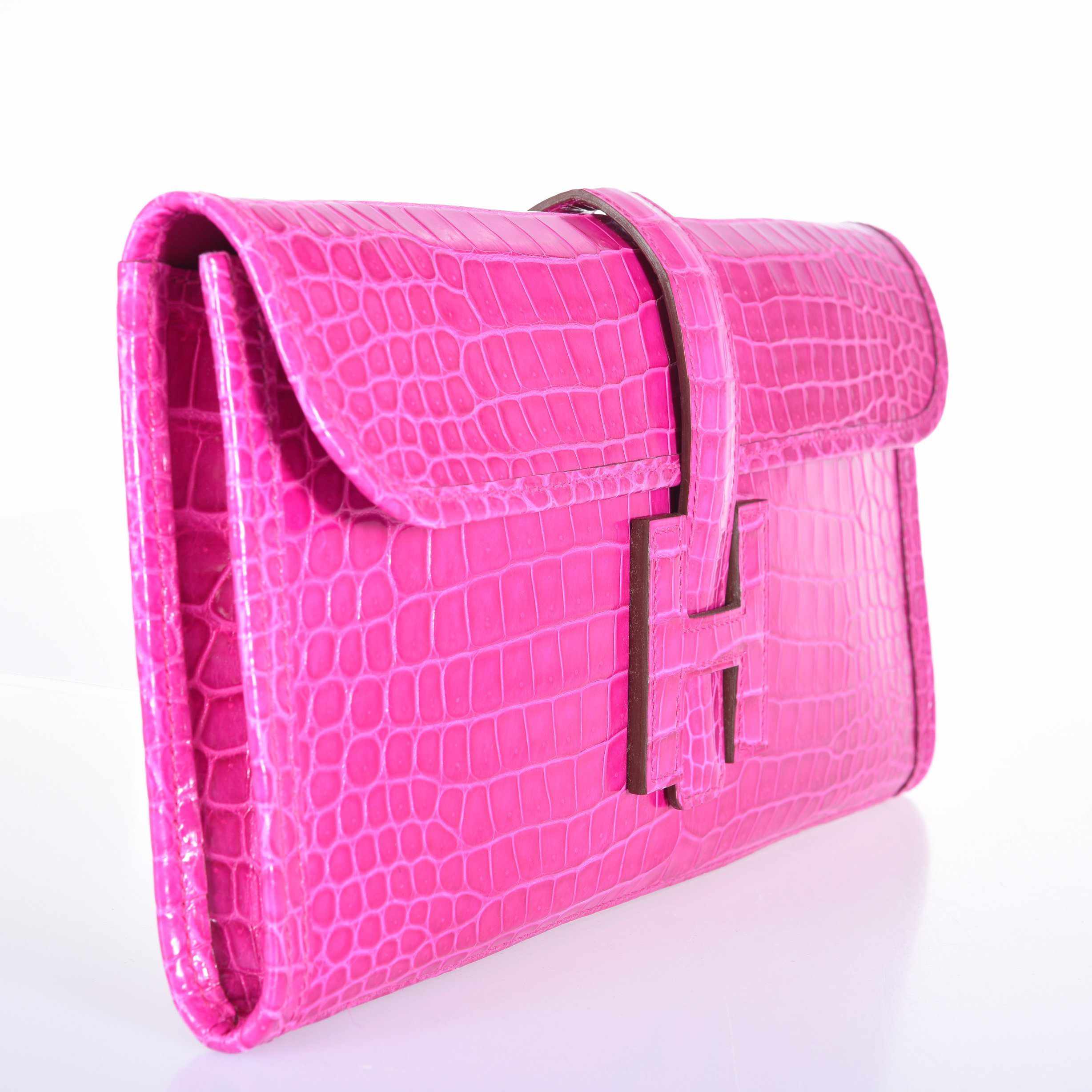Hermès Jige Elan 29 Rose Scheherazade Shiny Porosus Crocodile Rare
