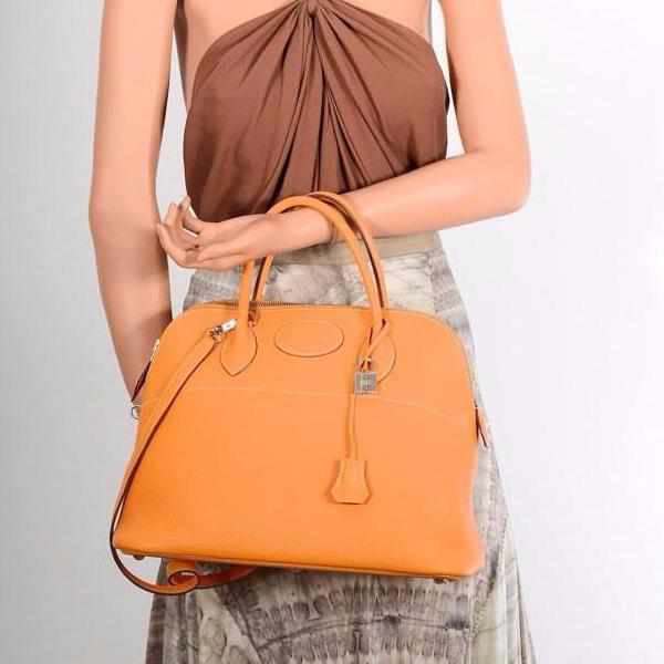 Hermès Bolide 37 Chèvre Orange Moutarde Palladium Hardware