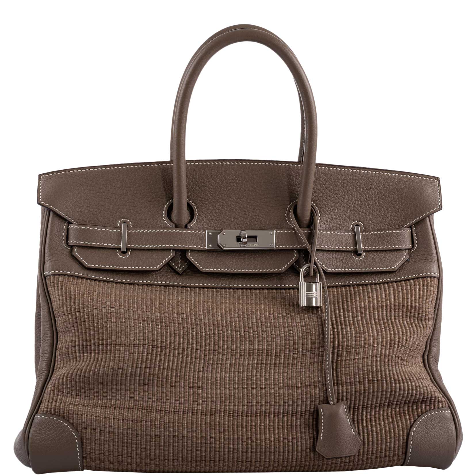 Hermès Birkin 35 Crinoline & Etoupe Clemence with Palladium Hardware - 2005, I Square