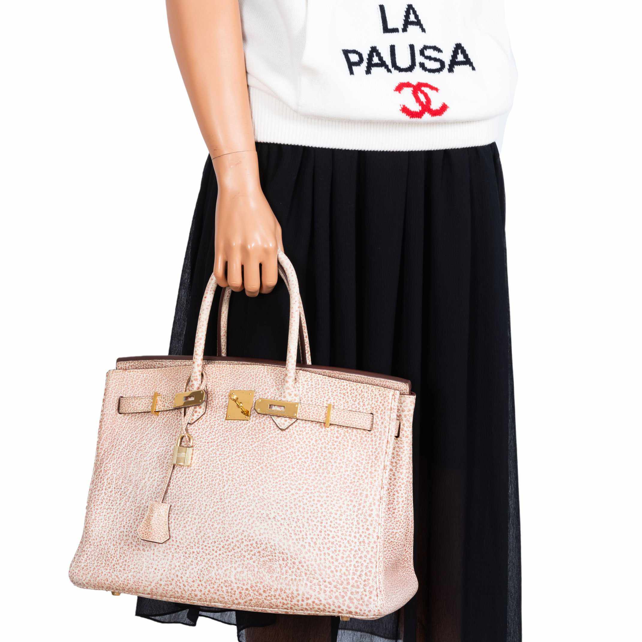 Hermès Birkin 35 Dalmatian Pink & White Buffalo Gold Hardware - Limited Edition