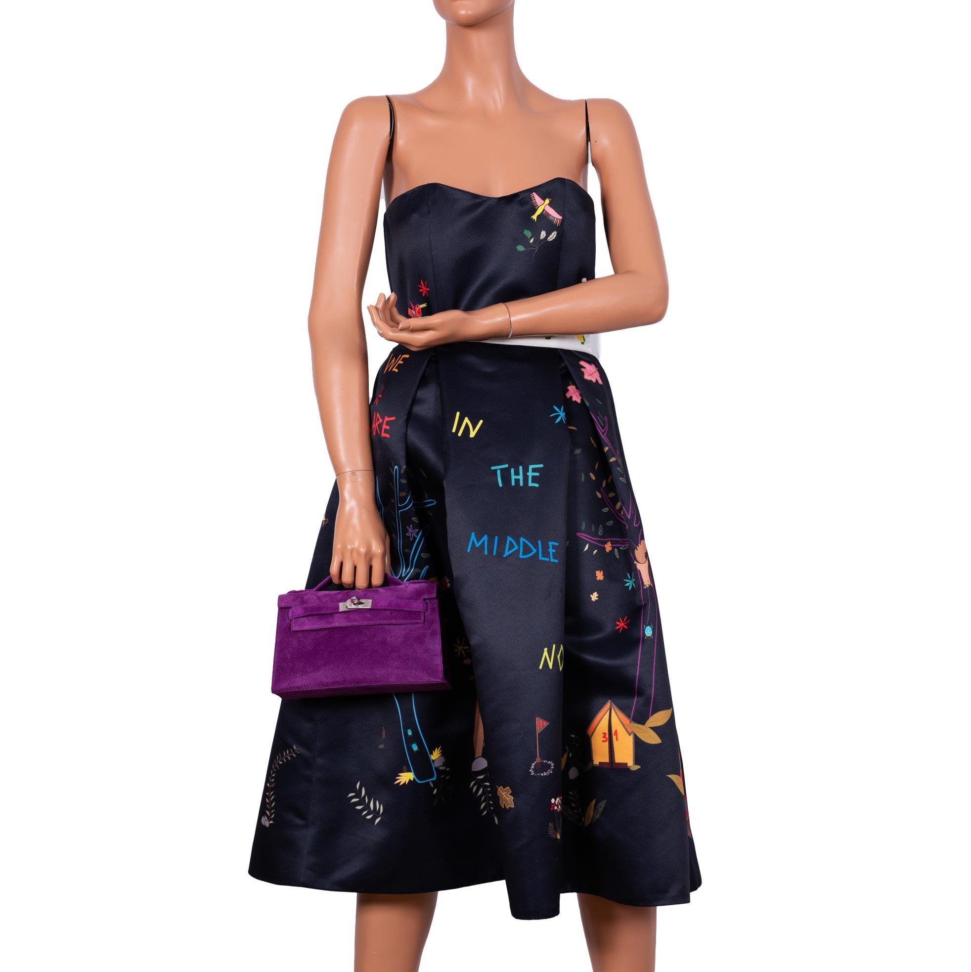 Hermès Kelly Pochette Violet Veau Doblis Suede Palladium Hardware - 2006, J Square