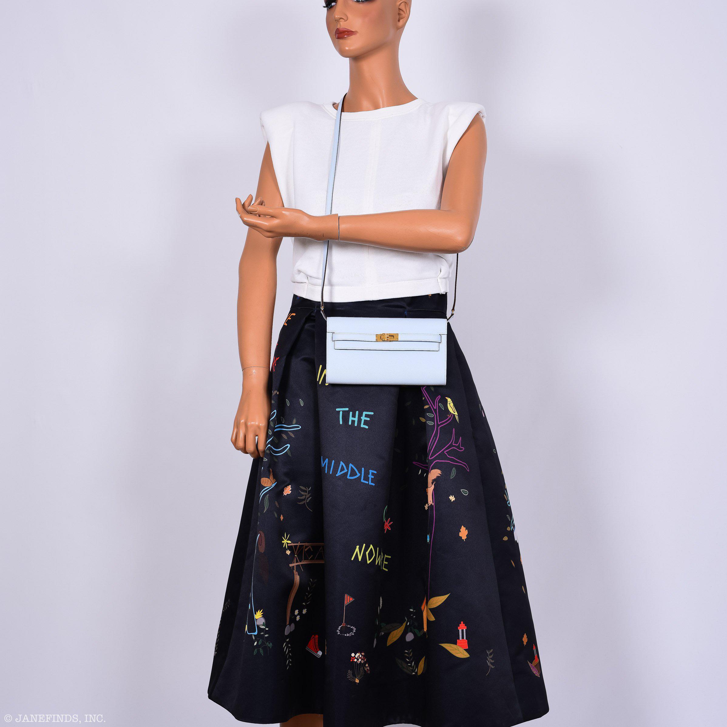 Hermès Kelly Wallet To Go Blue Brume Epsom Gold Hardware