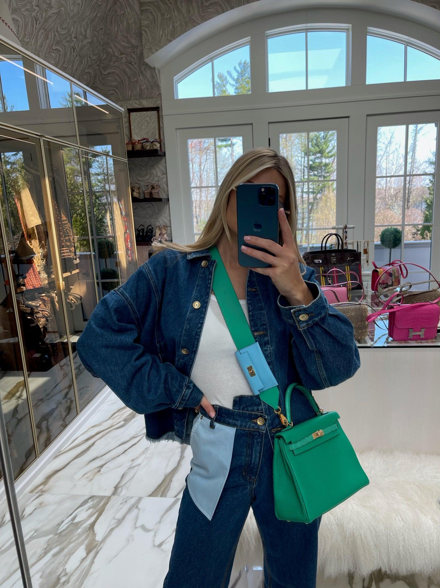 Hermès Bandouliere Kelly Pochette Shoulder Strap Menthe Swift and Celeste Epsom Gold hardware