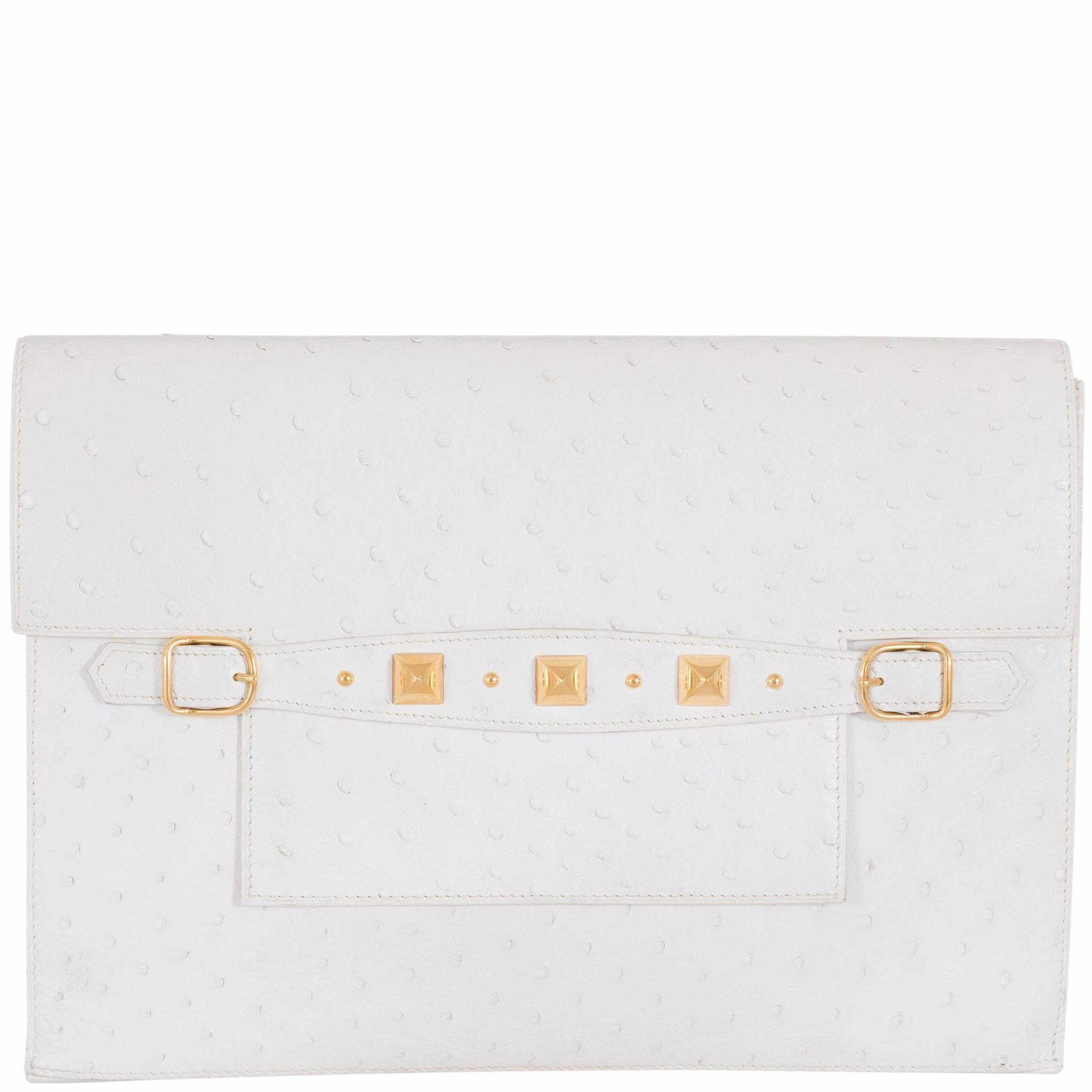 Hermès Pre-Medor Clutch White Ostrich Gold Hardware