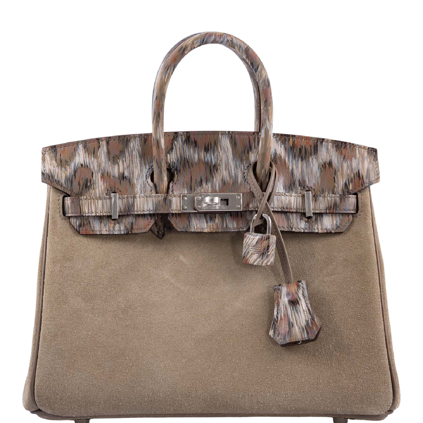 Vintage Hermès Birkin 25 Gris Caillou & Etoupe Grizzly and Swift Palladium Hardware Custom Shop Painted