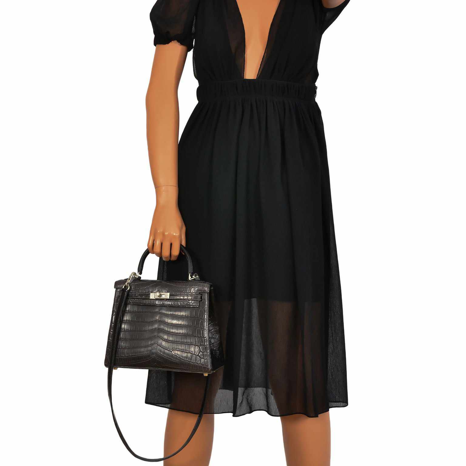 Hermès Kelly 25 HSS Retourne Matte Graphite Niloticus Crocodile Brushed Palladium Hardware