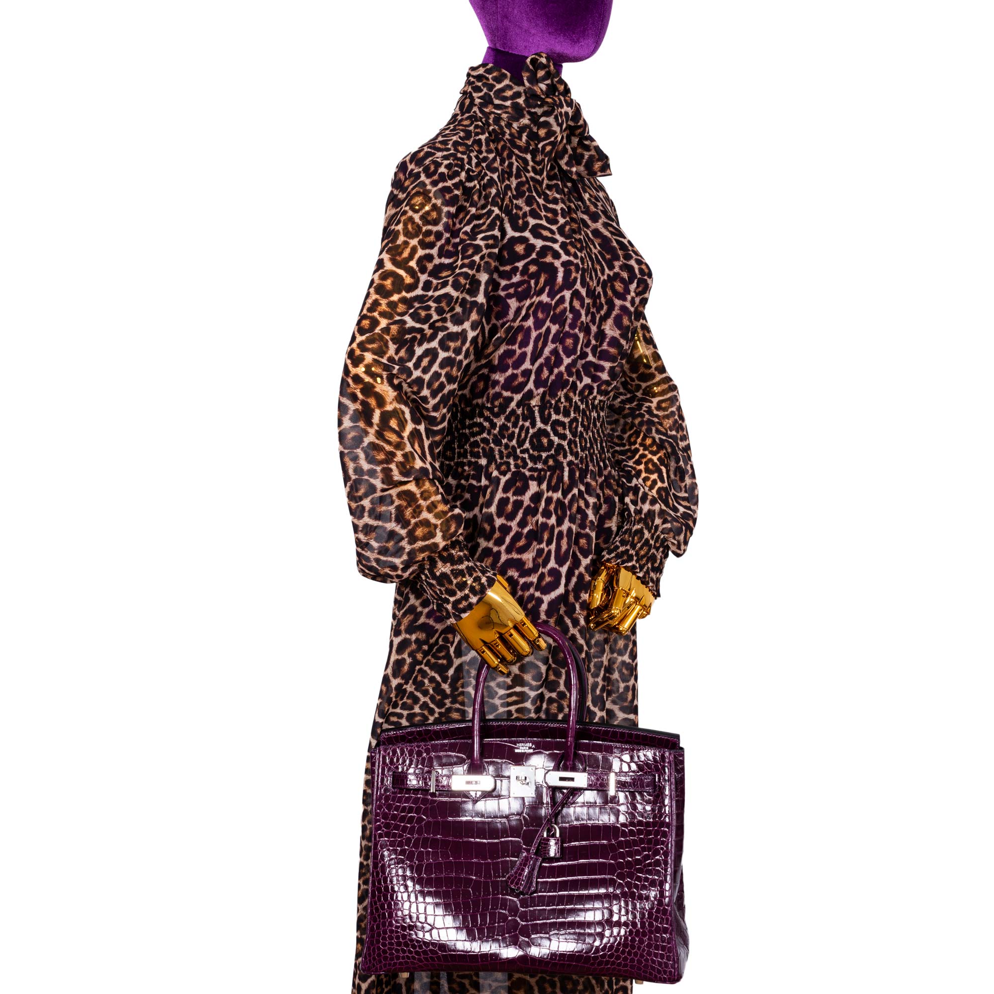 Hermès Birkin 35 Cassis Shiny Porosus Crocodile Palladium Hardware