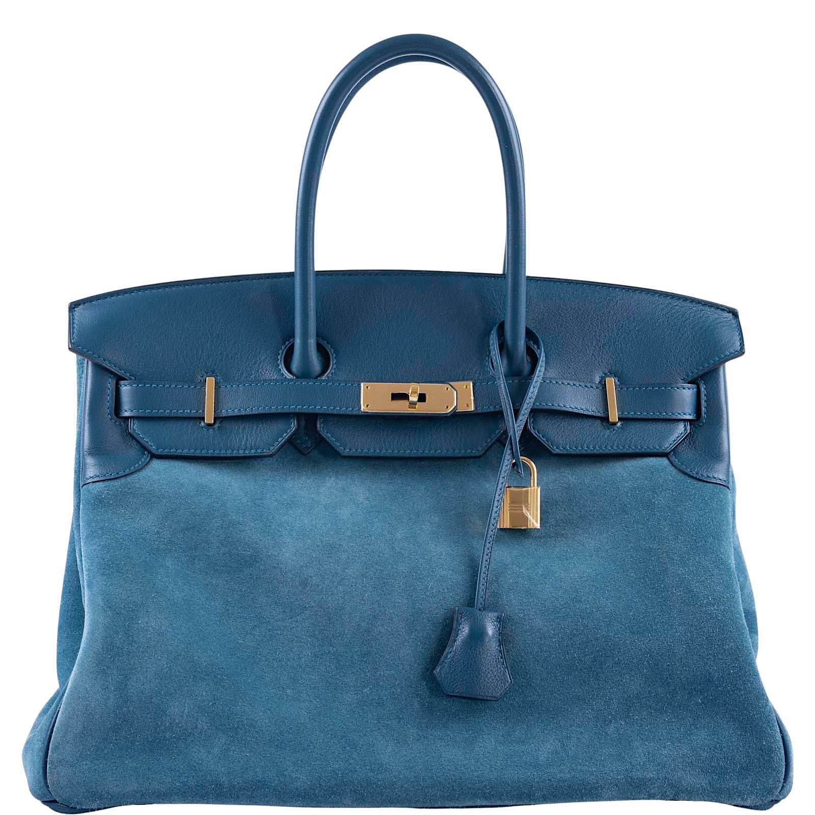 Hermès Birkin 35 Thalassa Blue Grizzly Suede, Swift Permabrass Hardware